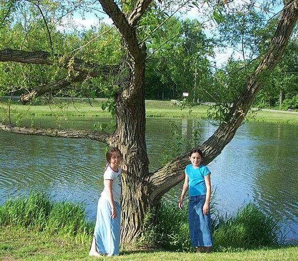 Girls by pond at River City